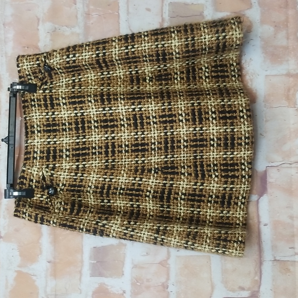 A Line Size 12 Women's Plaid Brown Tan Black Skirt